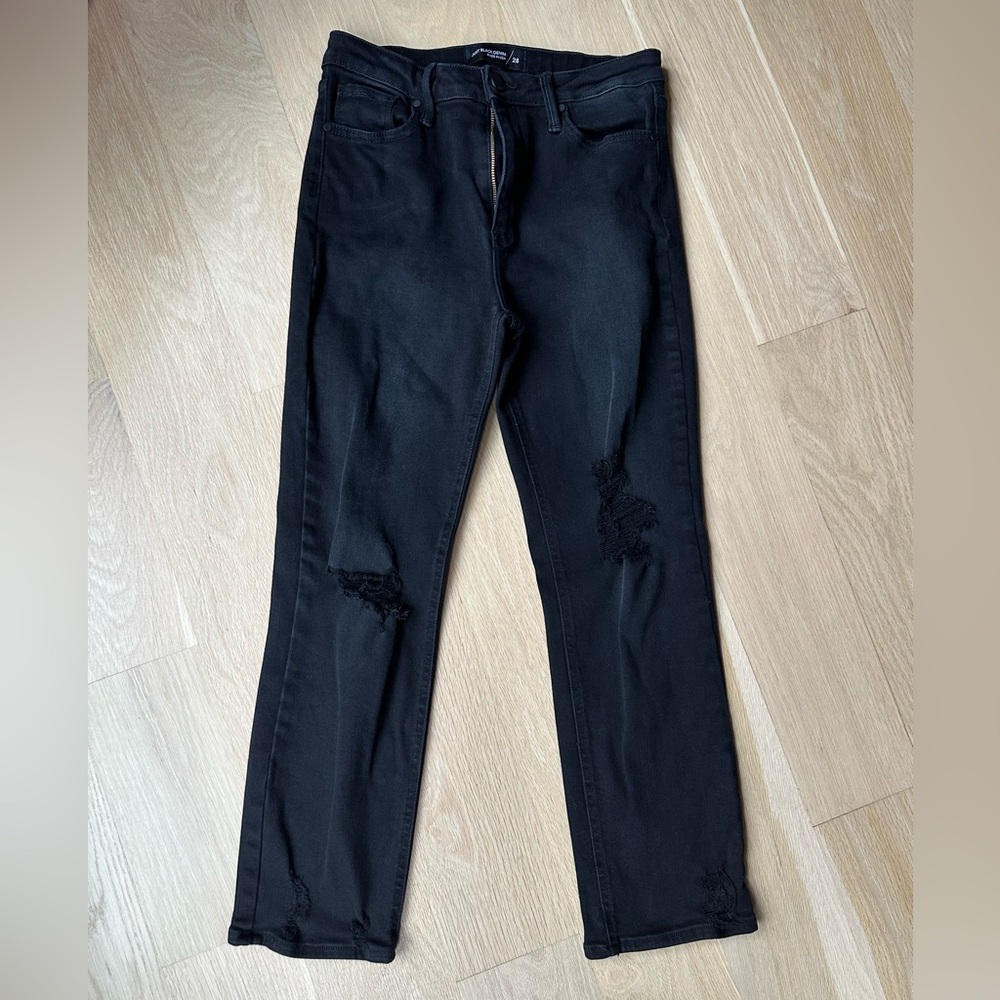 Just black denim ankle straight with distress.